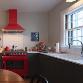 Kitchen with red cook top