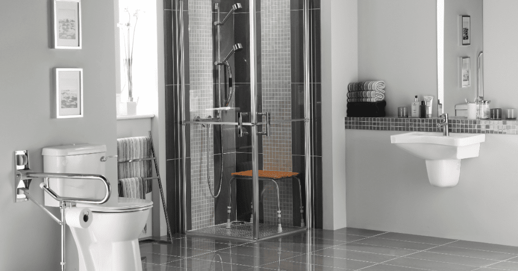 Bathroom with handrails to prevent slipping